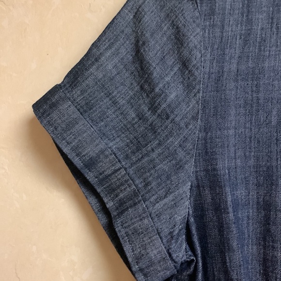 Denim short sleeve front button flare dress - Picture 3 of 6